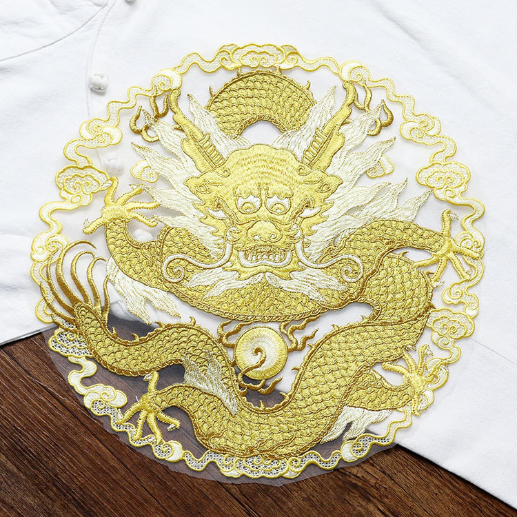 Ethnic Fashion Clothing - Parche circular de tela con dragón